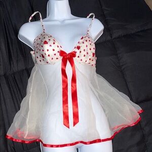 Shirley of Hollywood Red Heart Chemise with Sheer Skirt